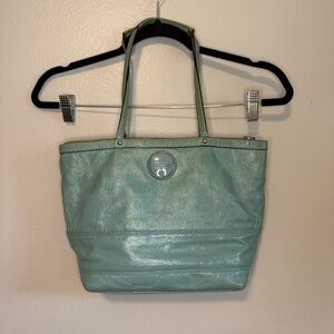 Coach Patent Leather Baby Blue Shoulder Handbag *Read*